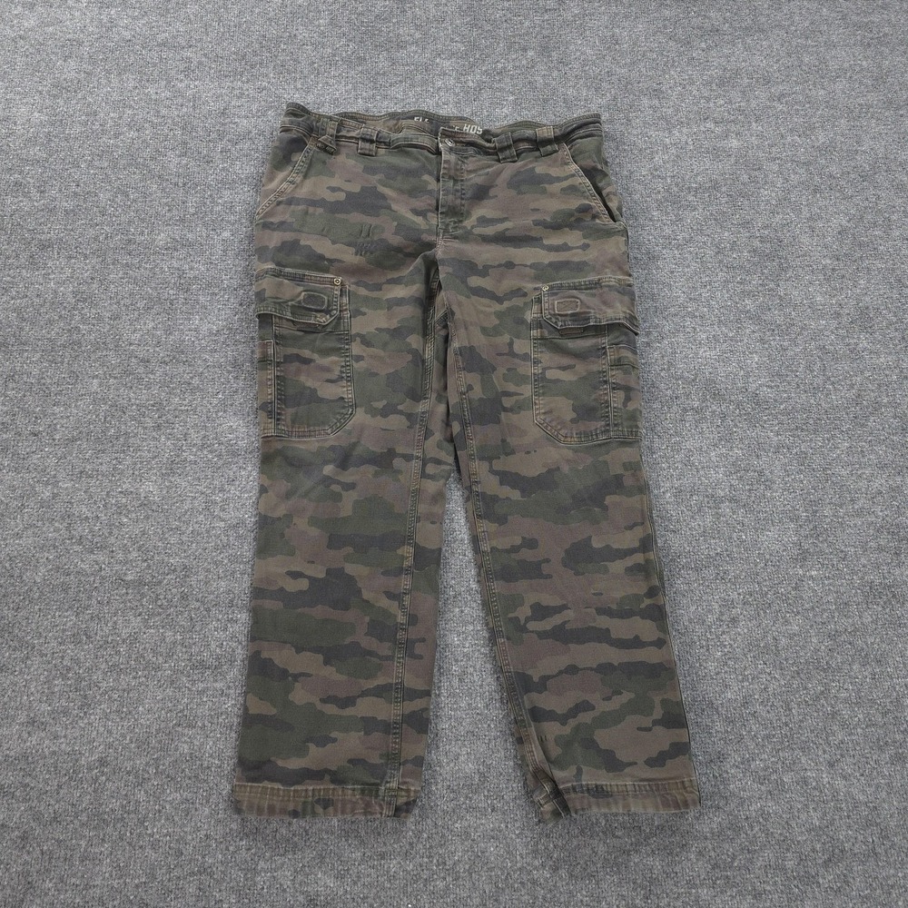 Duluth Trading Pants Mens 38x28 Green Camo Flex Fire Hose Cargo Slim Fit‎ Work